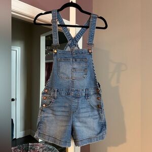 Denim Short Overalls Romper - Medium Blue